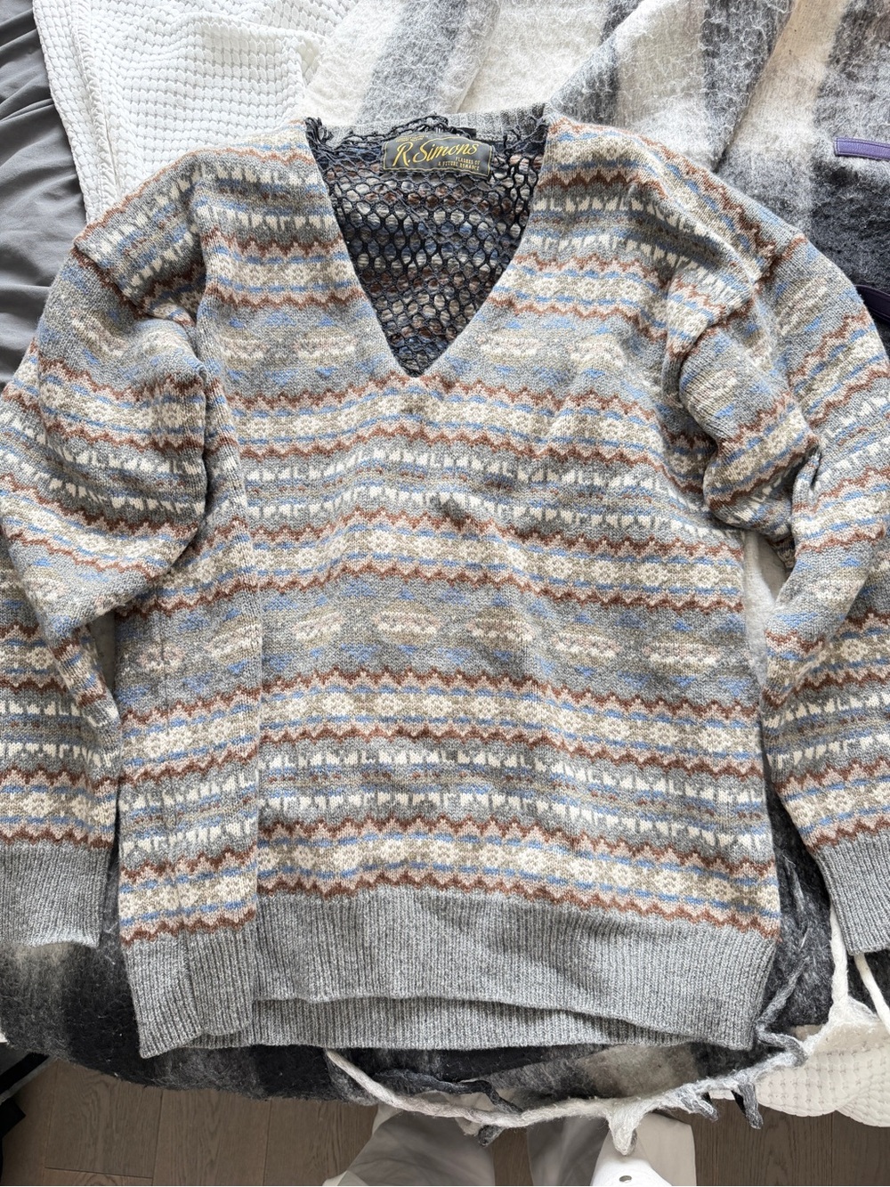 Raf Simons SS22 Logo Fair Isle Knit Sweater